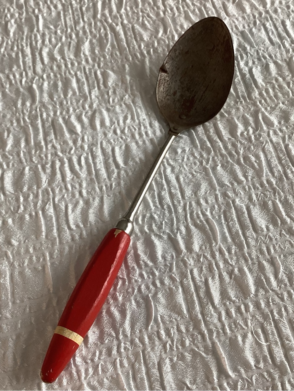 Vtg. Ekco A & J or Ekcoline stainless steel Serving Spoon with red wooden handle